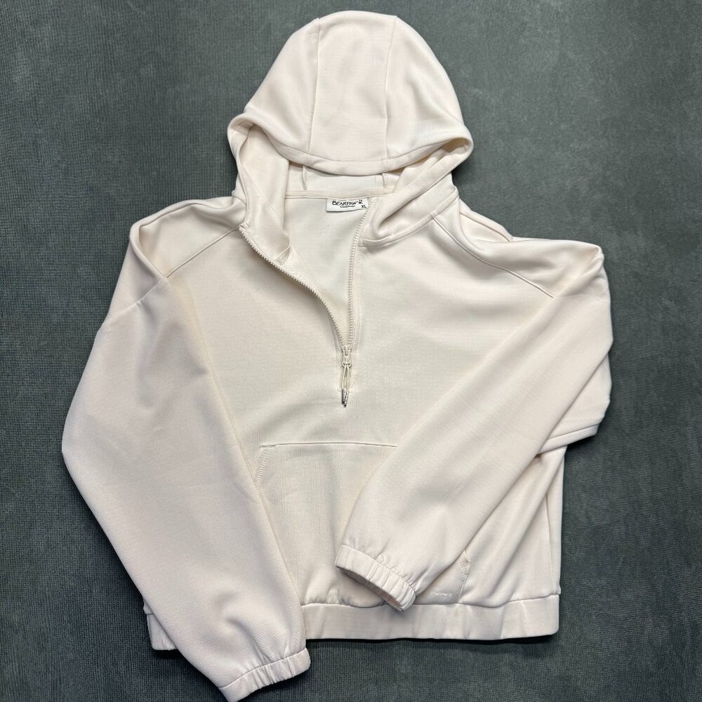 Bearpaw Women’s Cropped Hoodie XL Cream Quarter Zip Pullover